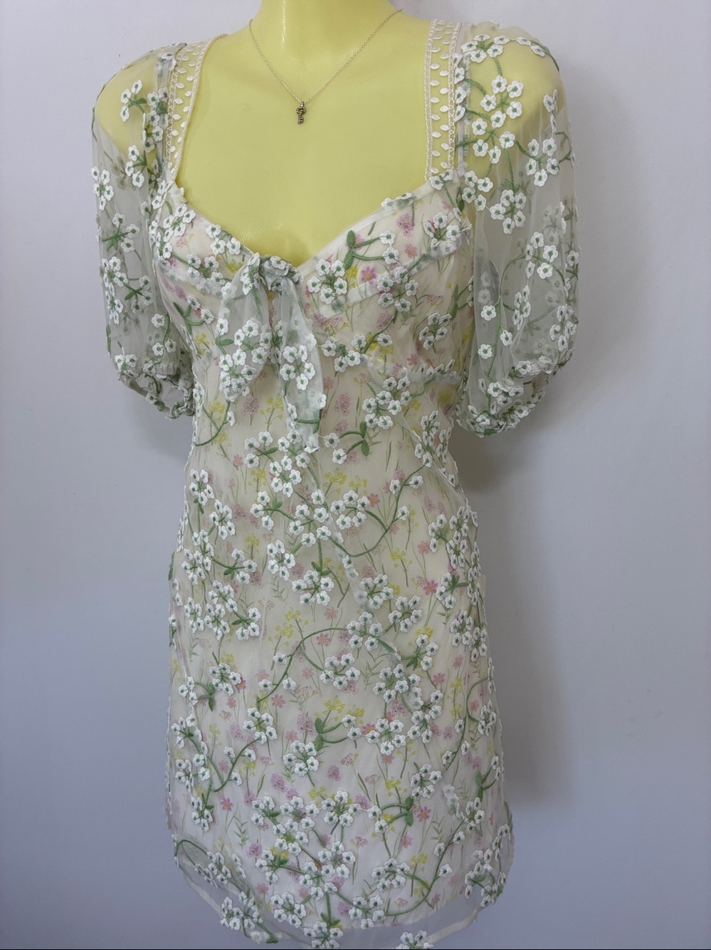 For Love And Lemons Dress "Eclair" Embroidered Flowers Mini New With Tags Small - Picture 4 of 8